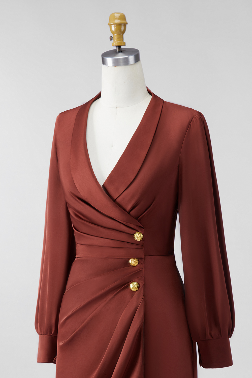 Chocolate Shawl Lapel Ruched Bodycon Midi Mother of the Bride Dress
