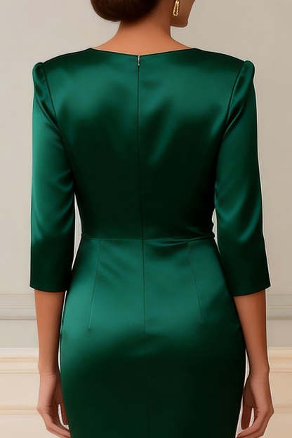 Dark Green V-Neck Bodycon Midi Mother of the Bride Dress