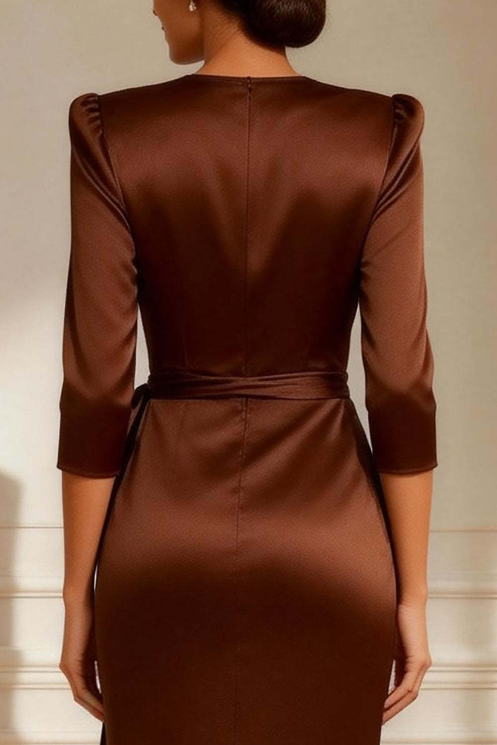 Chocolate Crew Neck Long Mother of the Bride Dress with Slit