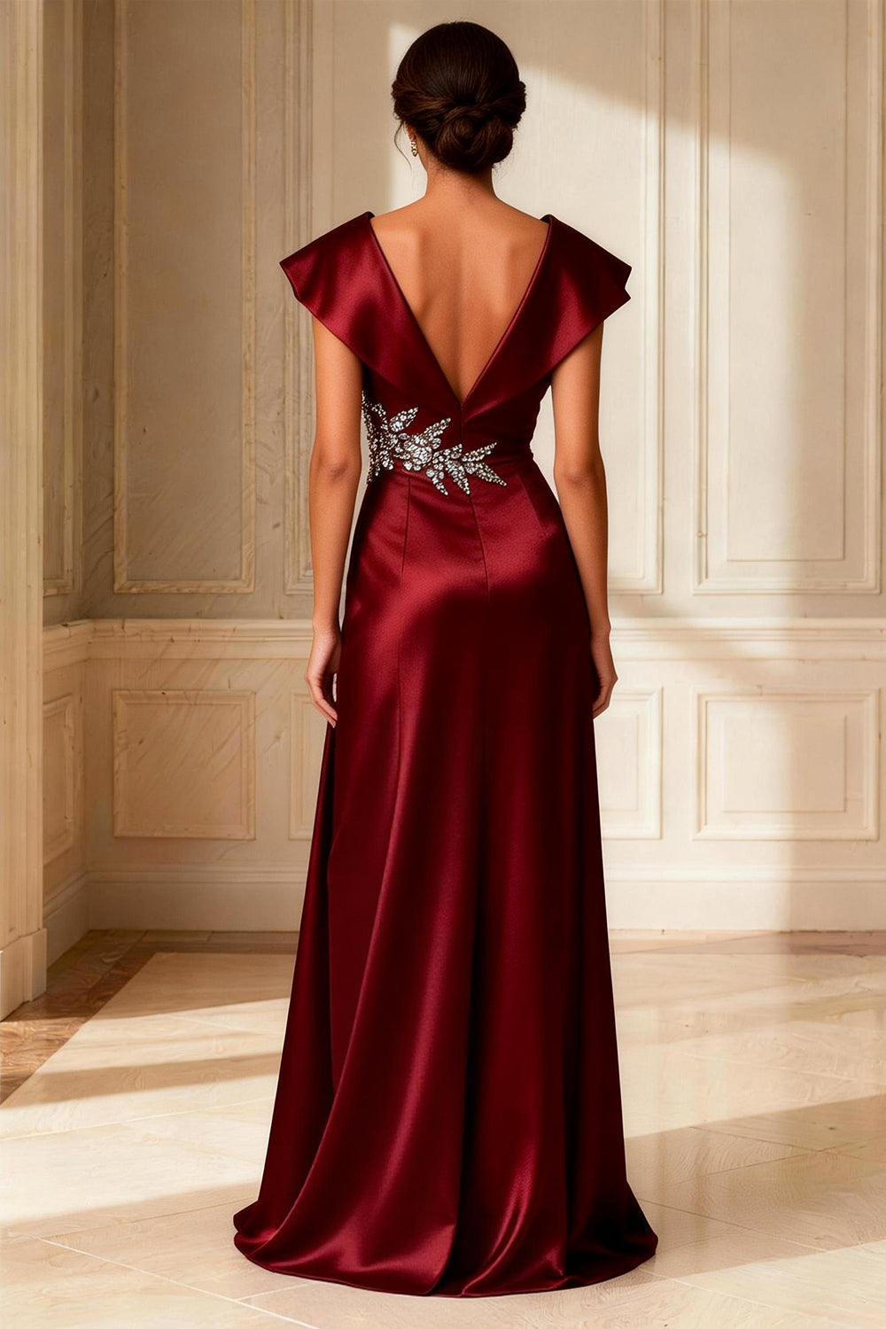 Sparkly Burgundy Beaded Long Mother of the Bride Dress with Slit