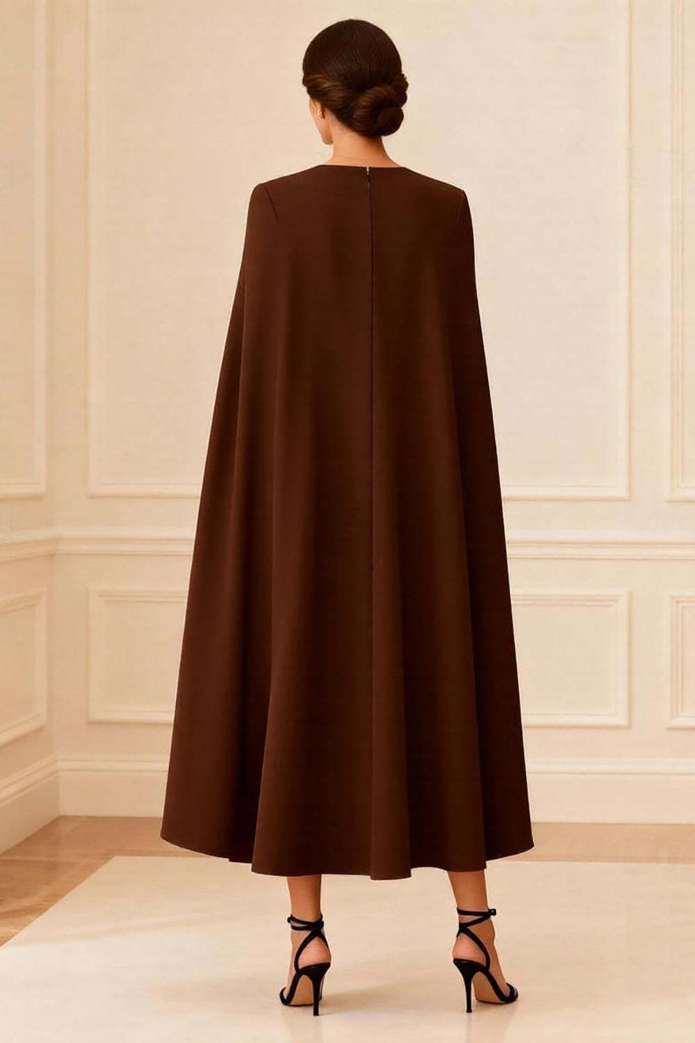 Chocolate Double Breasted Ankle Length Mother of the Bride Dress with Cape