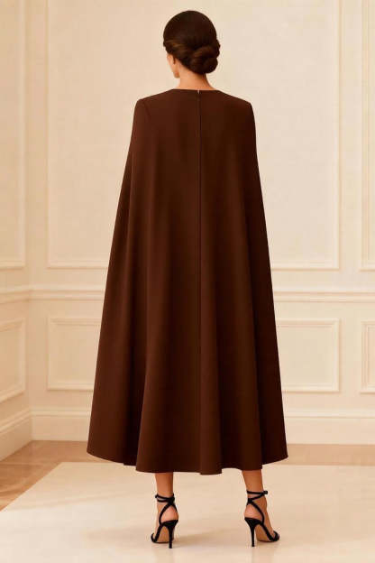 Chocolate Double Breasted Ankle Length Mother of the Bride Dress with Cape
