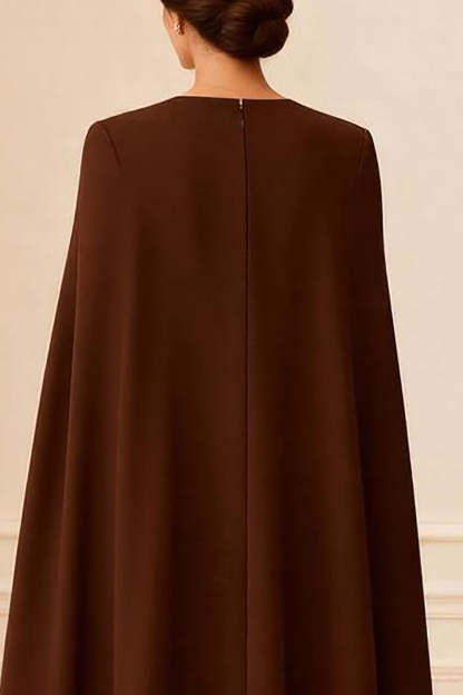 Chocolate Double Breasted Ankle Length Mother of the Bride Dress with Cape