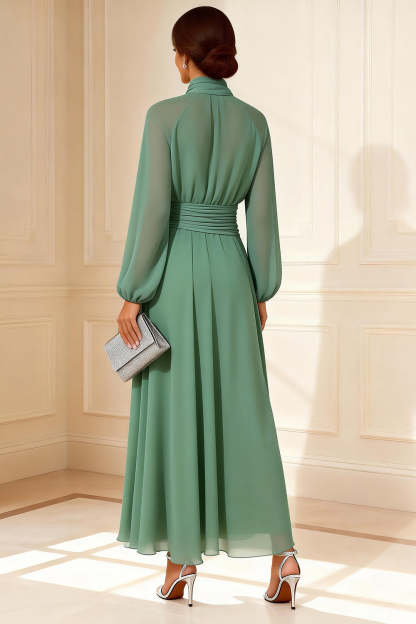 Sage Green Chiffon A Line Long Mother of the Bride Dress with Sleeves