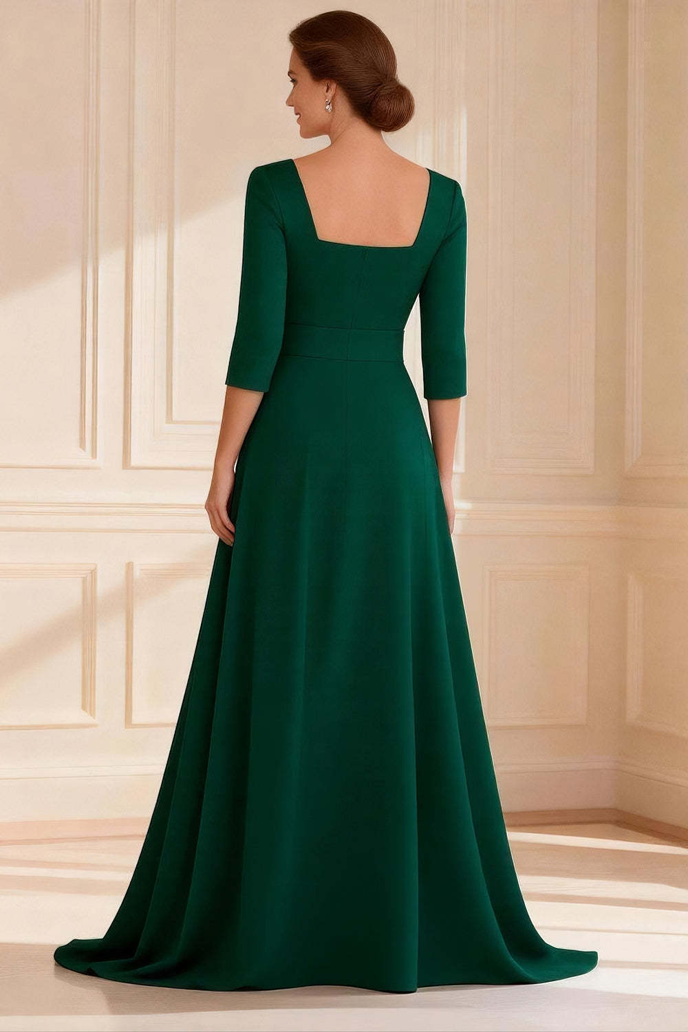 Dark Green Scoop Neck A Line Long Mother of the Bride Dress with Slit
