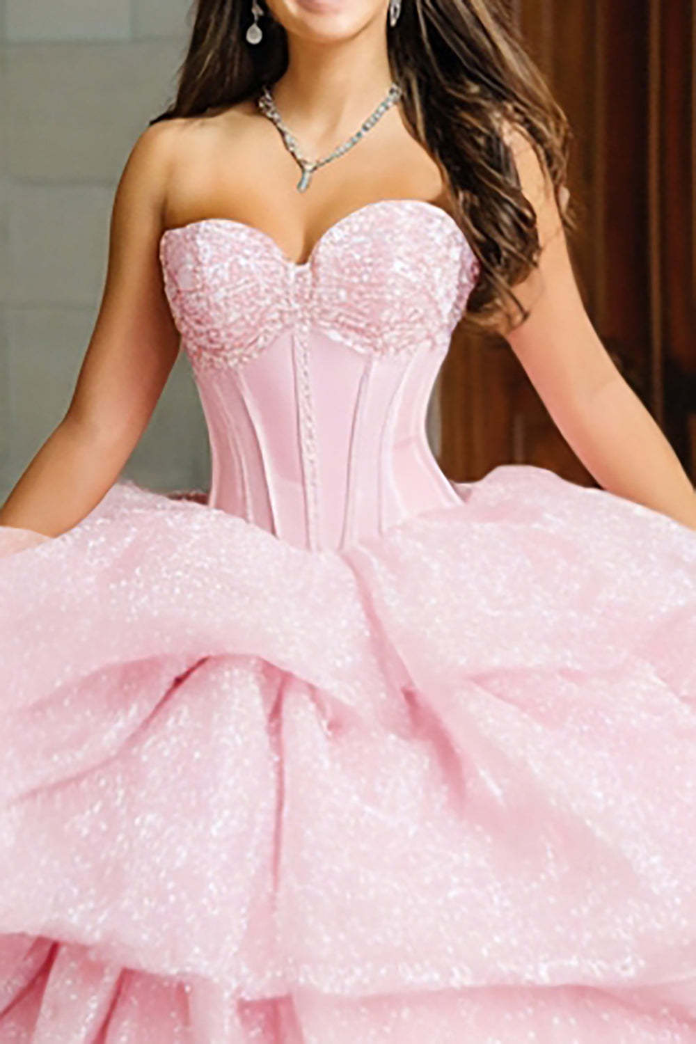 Sparkly Pink Princess Sweetheart Corset Long Quinceanera Dress