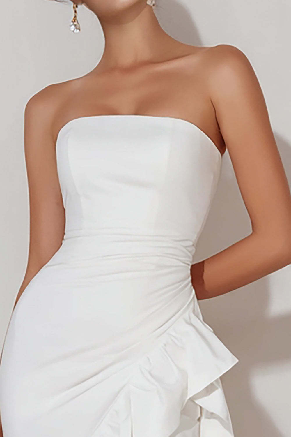White Asymmetrical Strapless Ruffled Bachelorette Dress