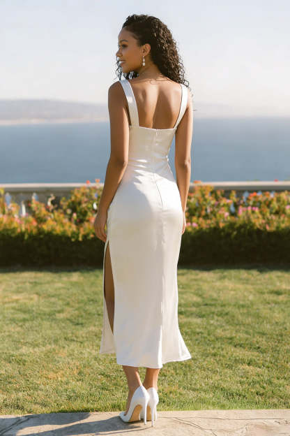 Elegant White Thick Straps Sheath Long Engagement Dress with Slit