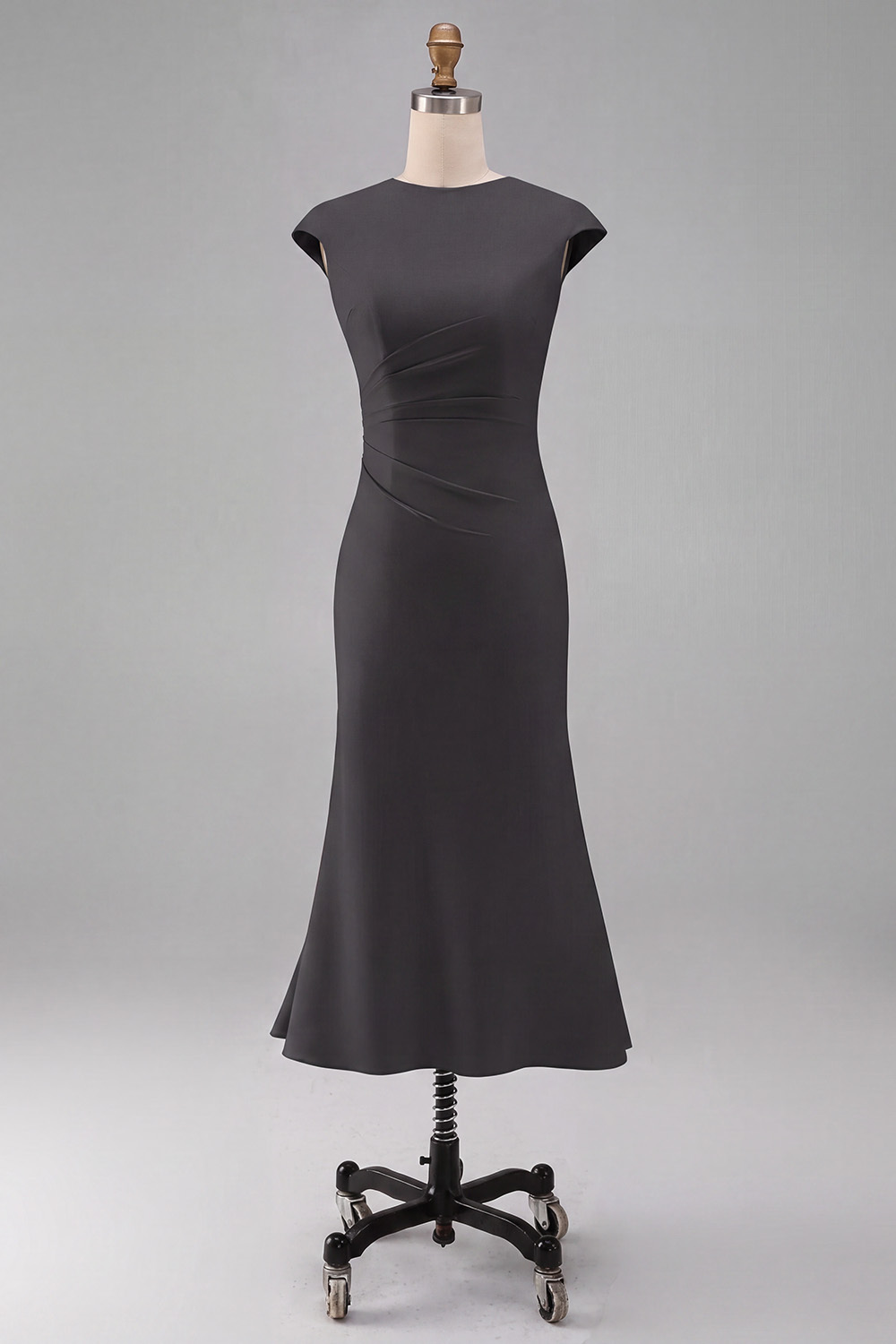 White Cap Sleeves Bodycon Ruched Midi Rehearsal Dinner Dress
