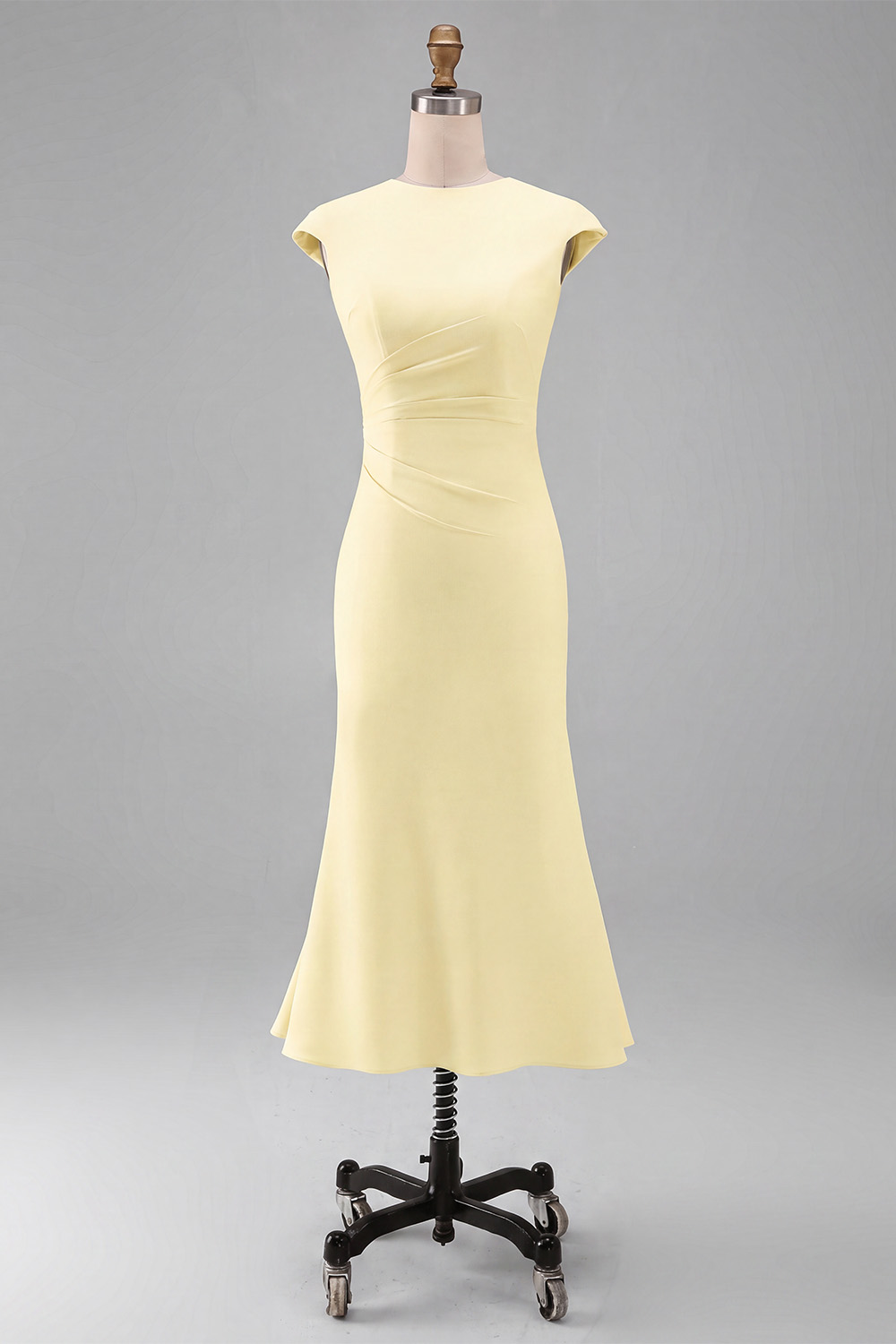 White Cap Sleeves Bodycon Ruched Midi Rehearsal Dinner Dress