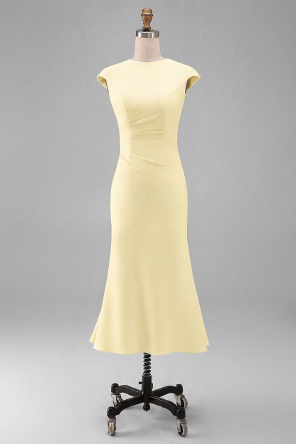 White Cap Sleeves Bodycon Ruched Midi Rehearsal Dinner Dress