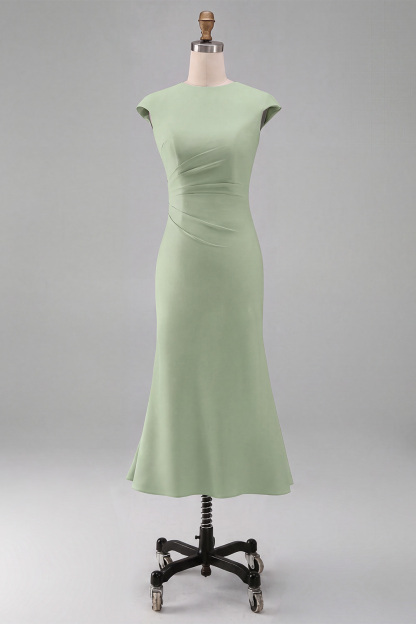 White Cap Sleeves Bodycon Ruched Midi Rehearsal Dinner Dress