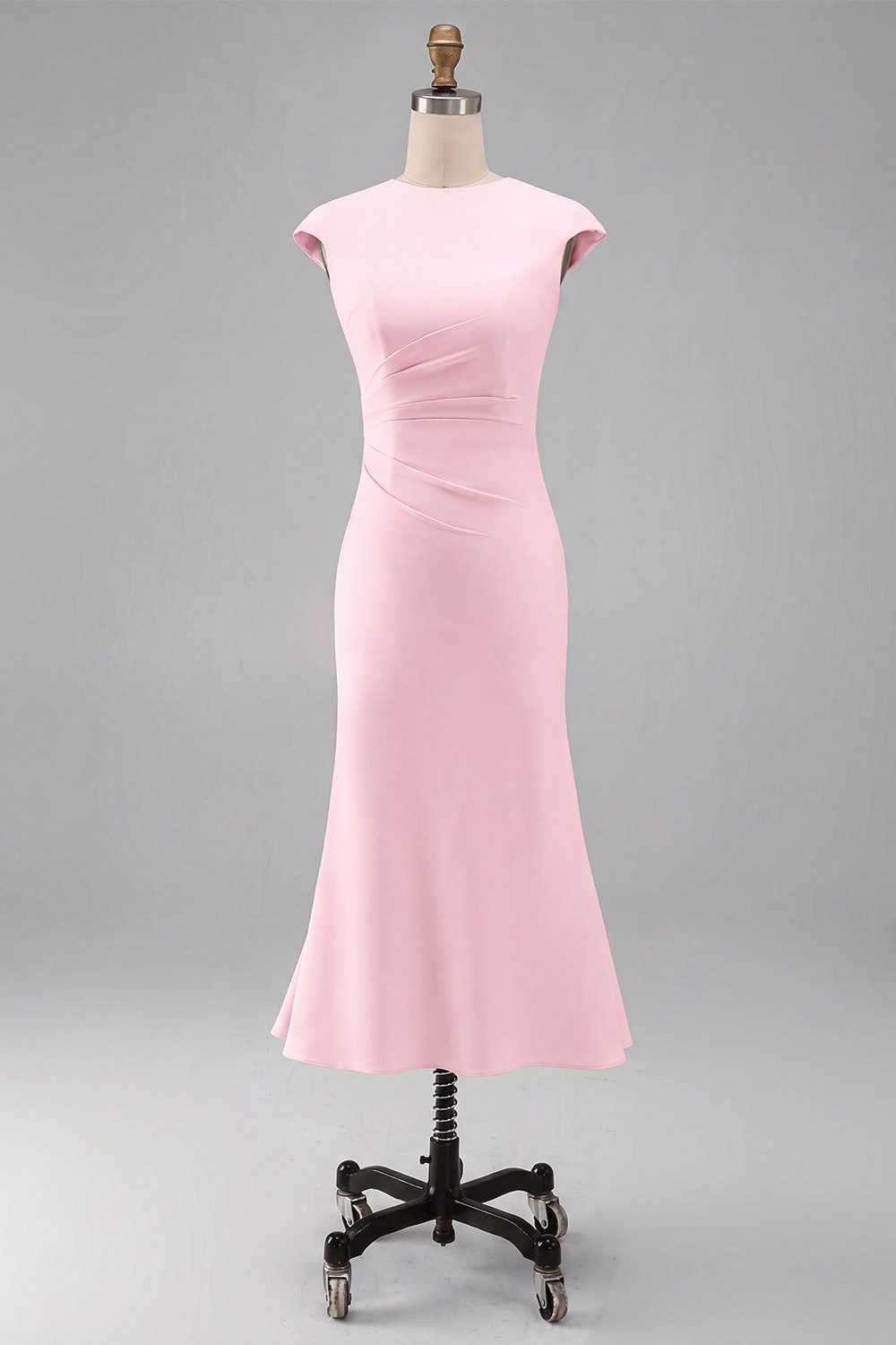 White Cap Sleeves Bodycon Ruched Midi Rehearsal Dinner Dress