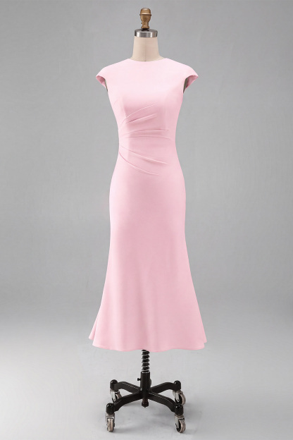 White Cap Sleeves Bodycon Ruched Midi Rehearsal Dinner Dress