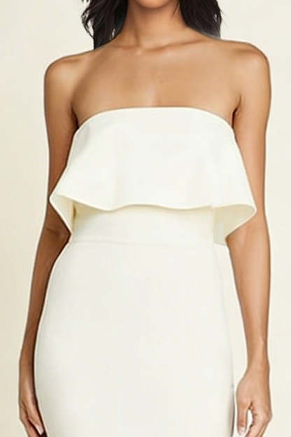 Simple White Strapless Sheath Midi Engagement Dress