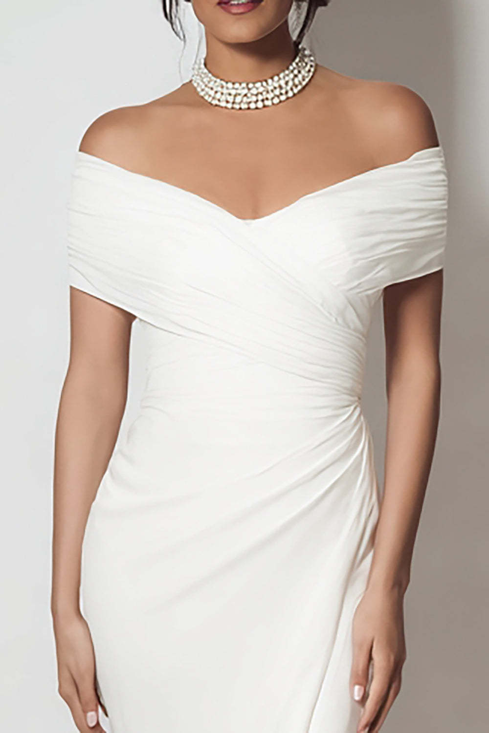Simple White Sheath Off the Shouder Long Engagement Dress with Slit