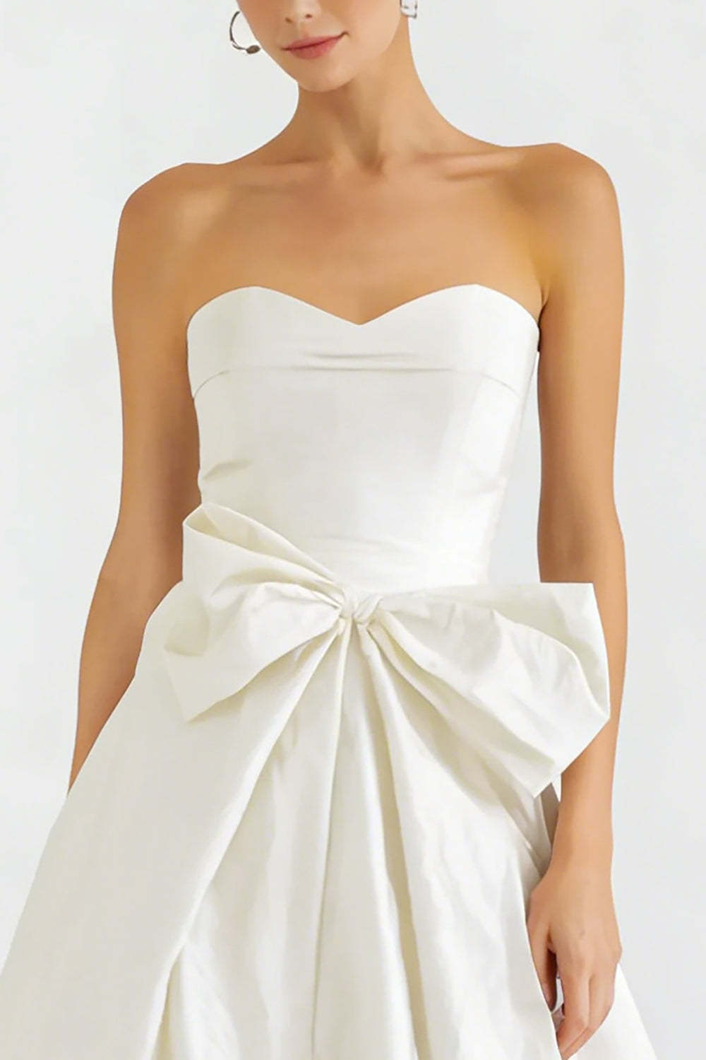 White Sweetheart Satin A Line Long Engagement Dress with Bow