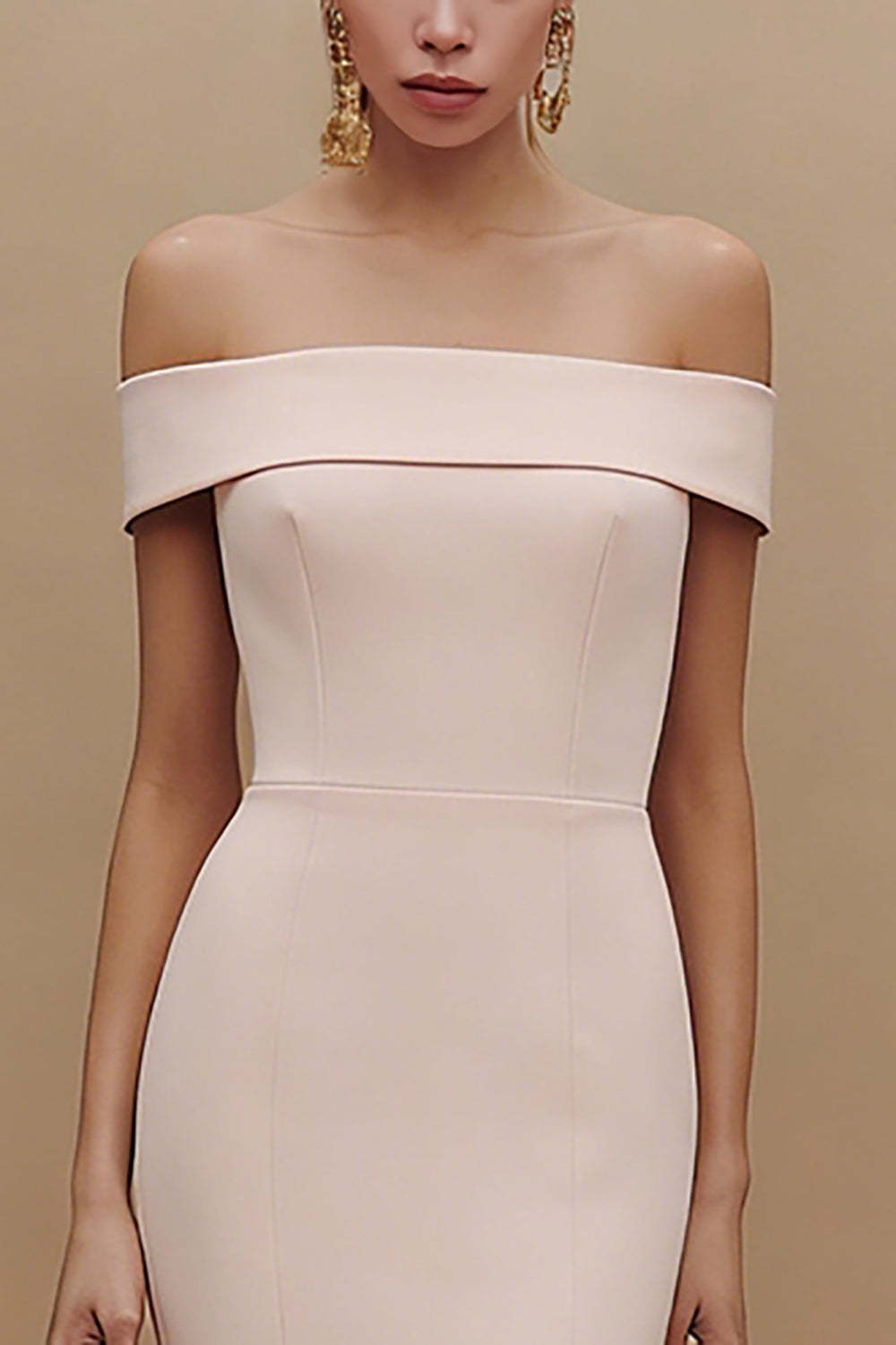 White Off the Shoulder Mermaid Midi Engagement Dress