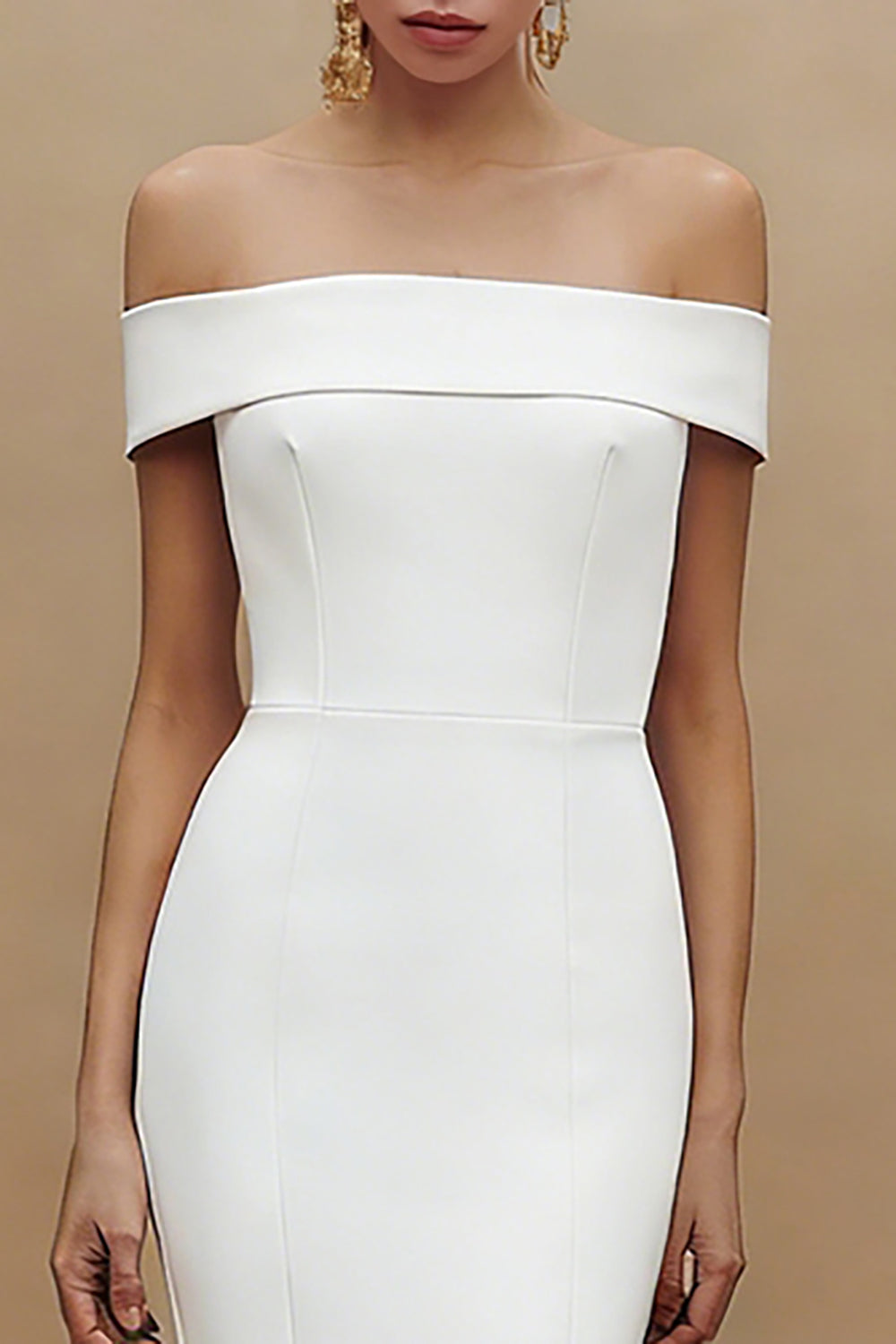 White Off the Shoulder Mermaid Midi Engagement Dress