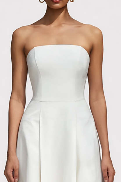 Simple White Strapless A Line Midi Engagement Dress