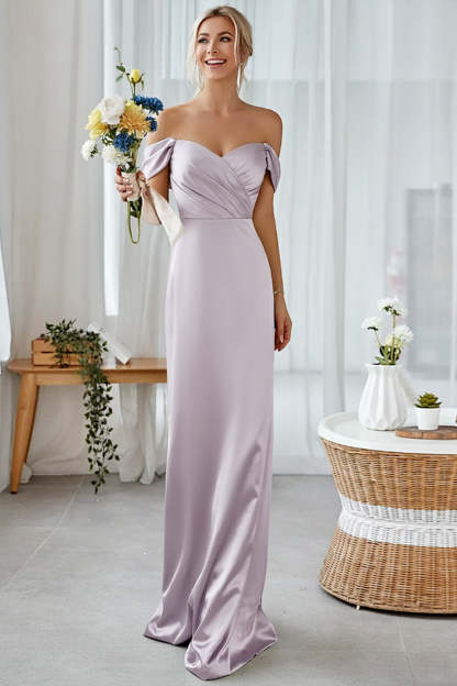 Leely Women Lilac Sheath Long Bridesmaid Dress Off the Shoulder Wedding Guest Dress