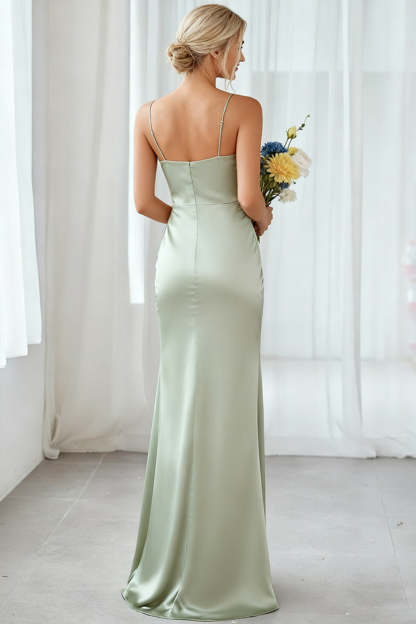 Dusty Sage Mermaid Satin Cowl Neck Maxi Bridesmaid Dress