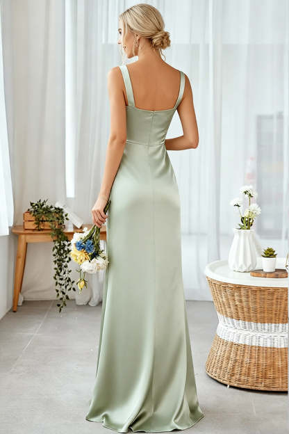 Dusty Sage Sheath Thick Straps Long Bridesmaid Dress