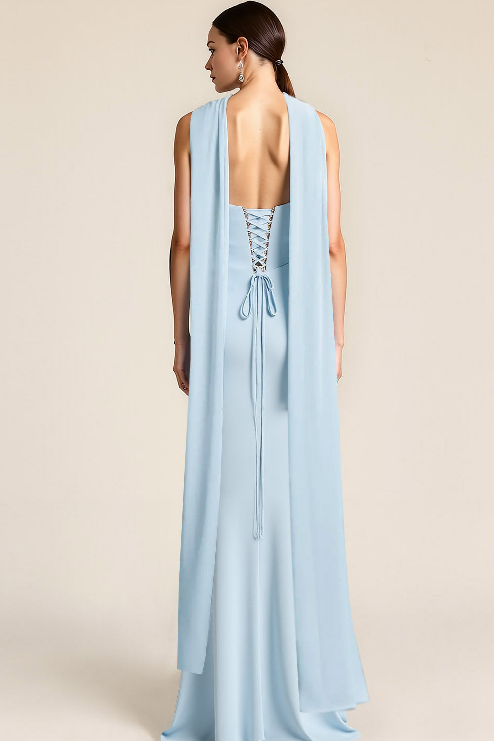 Sky Blue Sweetheart Mermaid Long Bridesmaid Dress with Slit