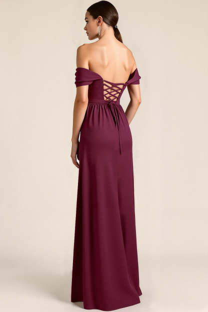 Maxi Burgundy A Line Thick Straps Lace up Back Bridesmaid Dress