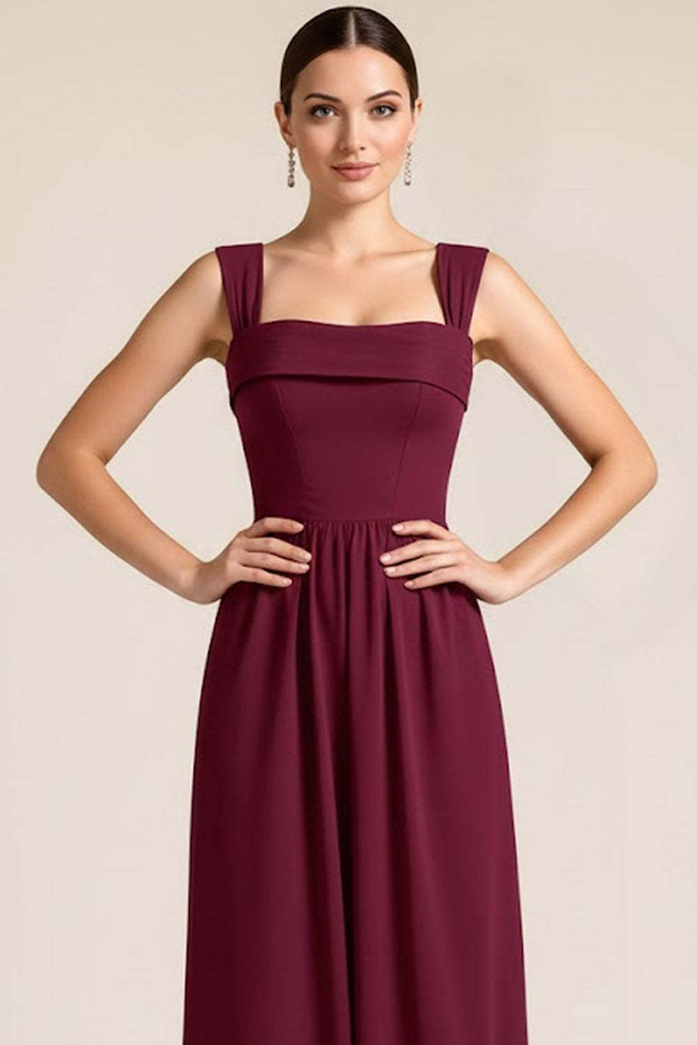 Maxi Burgundy A Line Thick Straps Lace up Back Bridesmaid Dress