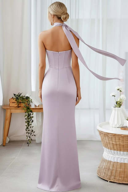 Lilac Mermaid Backless Sweetheart Long Corset Bridesmaid Dress