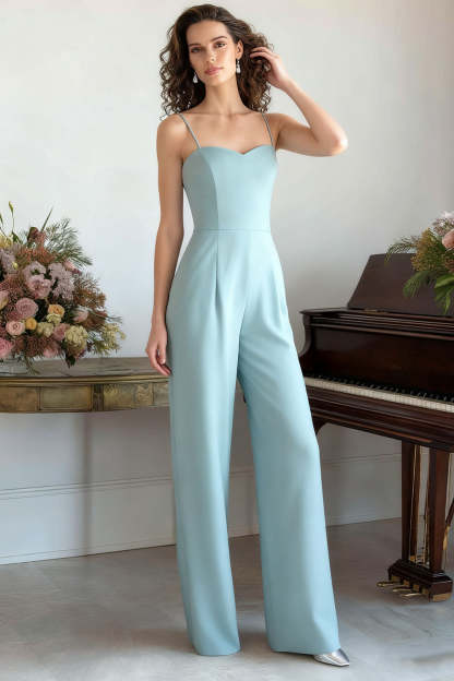 Light Blue Spaghetti Straps Formal Jumpsuit