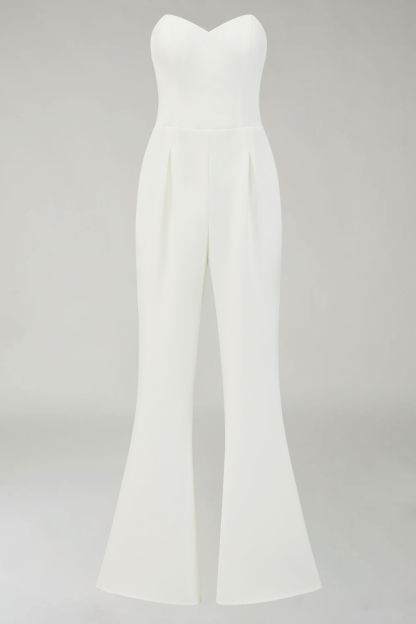 White Sweetheart Wide Leg Formal Jumpsuits