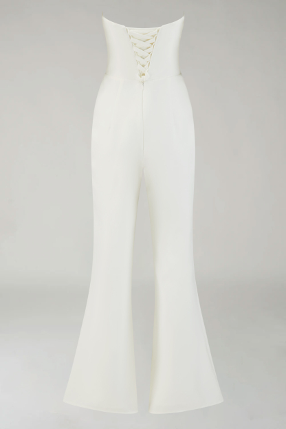 White Sweetheart Wide Leg Formal Jumpsuits