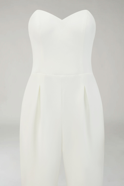 White Sweetheart Wide Leg Formal Jumpsuits