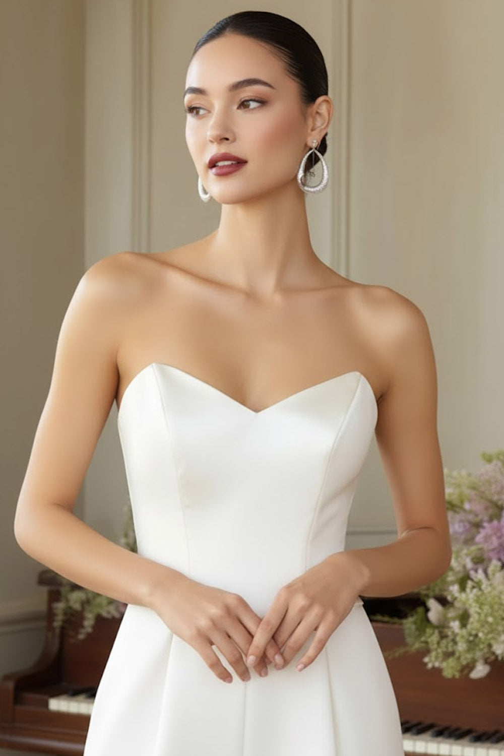 White Sweetheart Wide Leg Formal Jumpsuits