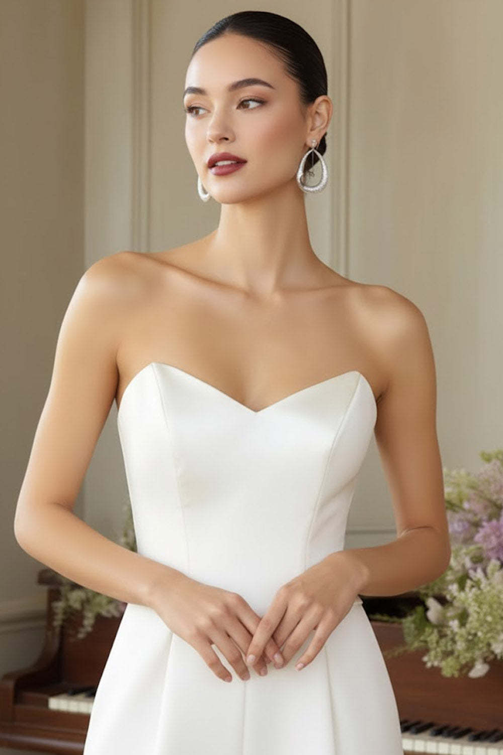 White Sweetheart Wide Leg Formal Jumpsuits