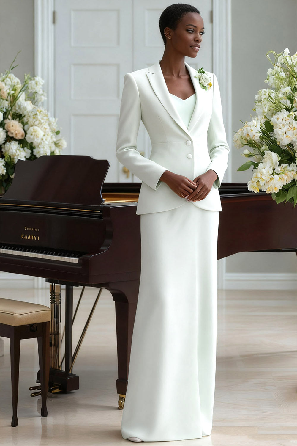 2 Piece White Slim Fitted Long Formal Suits with Sleeves