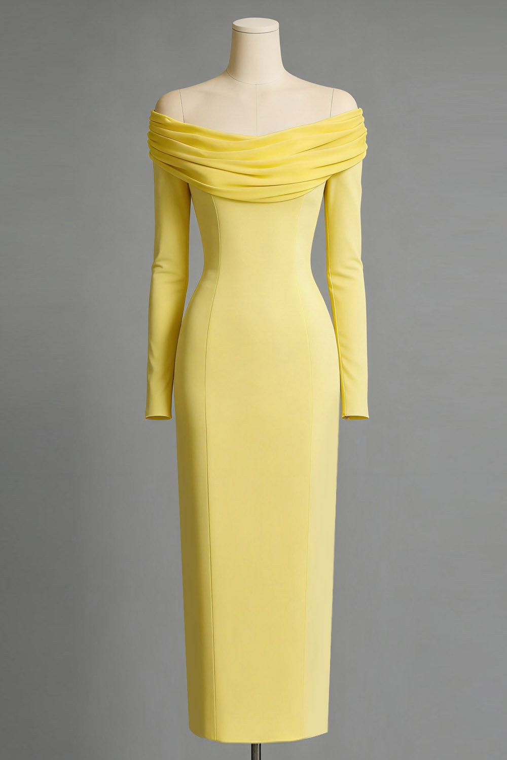 Light Yellow Off the Shoulder Sheath Long Formal Dress with Sleeves