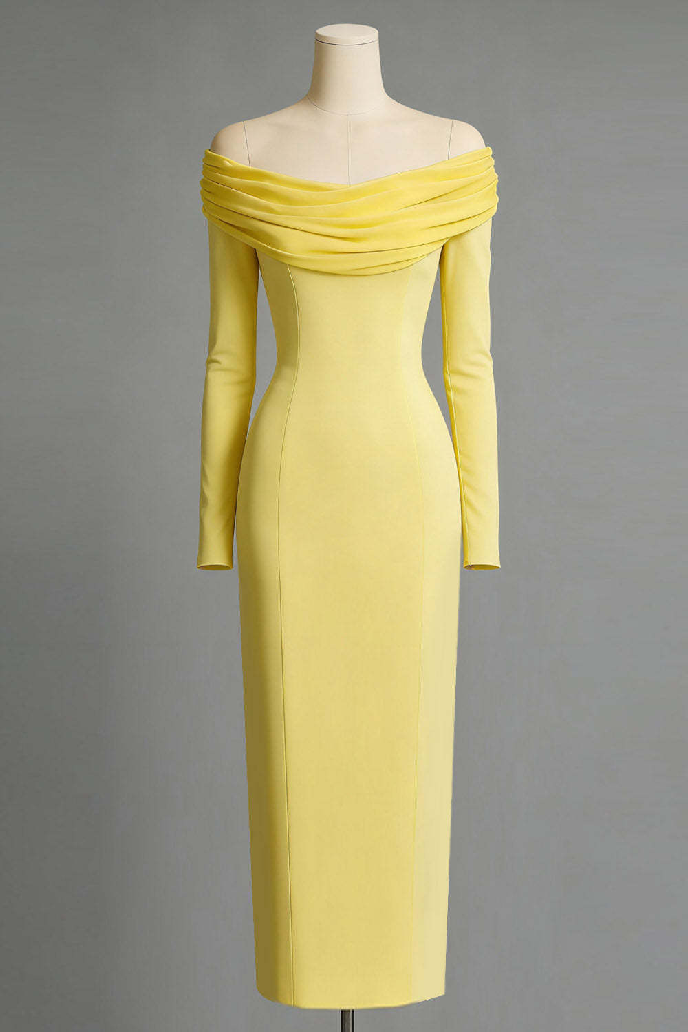 Light Yellow Off the Shoulder Sheath Long Formal Dress with Sleeves