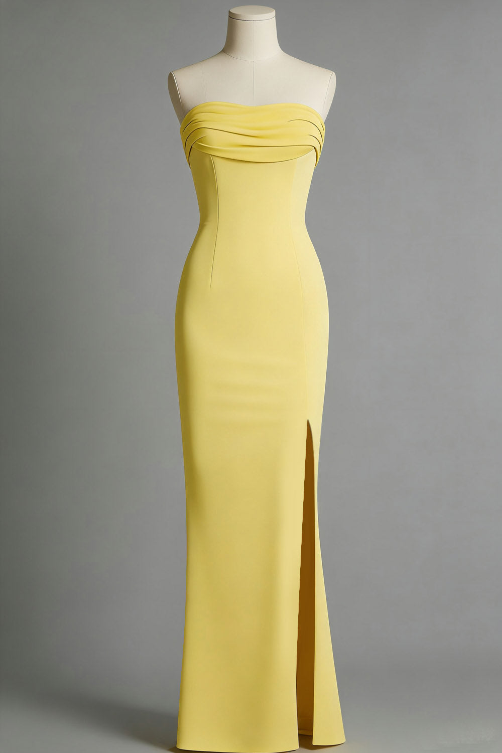 Yellow Mermaid Strapless Long Formal Dress with Slit