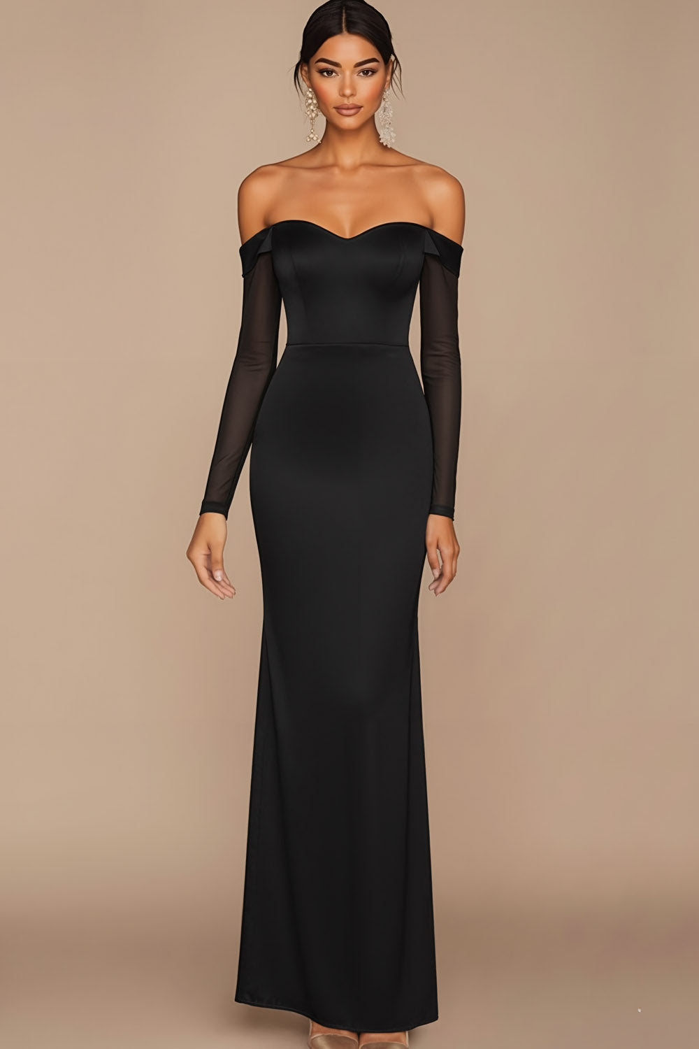 White Off the Shoulder Long Formal Dress with Sleeves