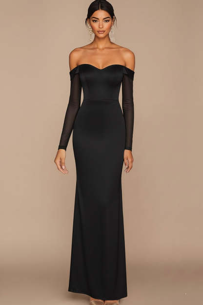 White Off the Shoulder Long Formal Dress with Sleeves