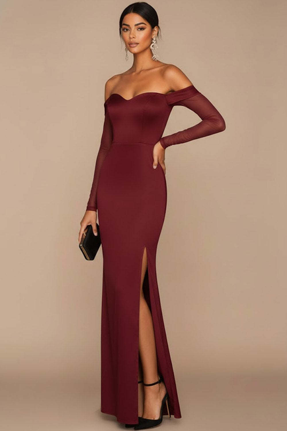 White Off the Shoulder Long Formal Dress with Sleeves