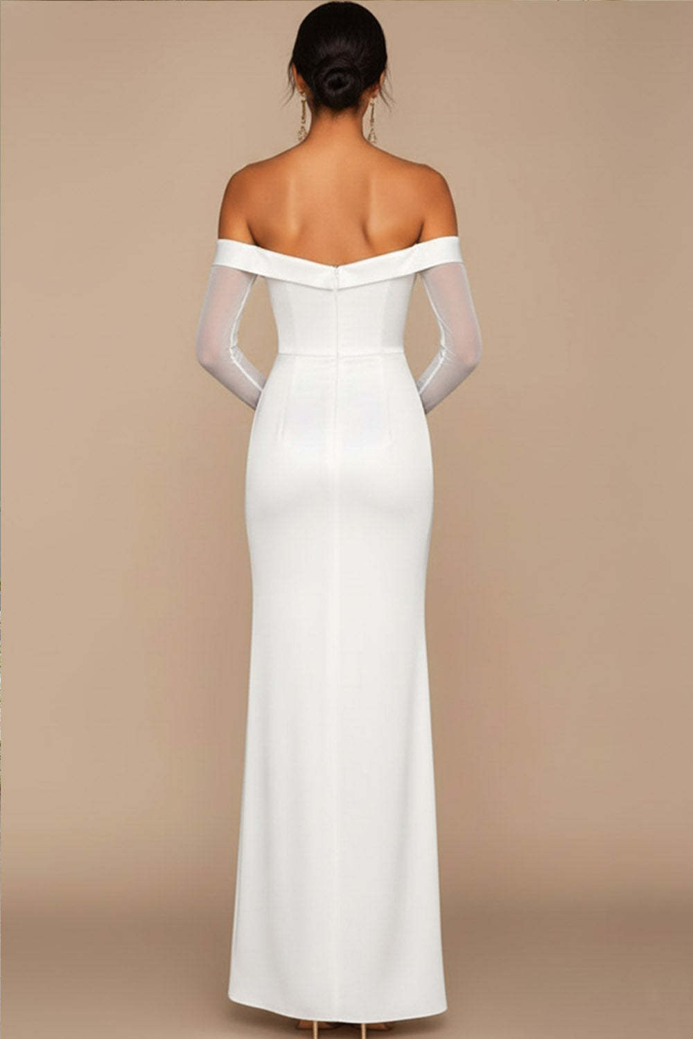 White Off the Shoulder Long Formal Dress with Sleeves