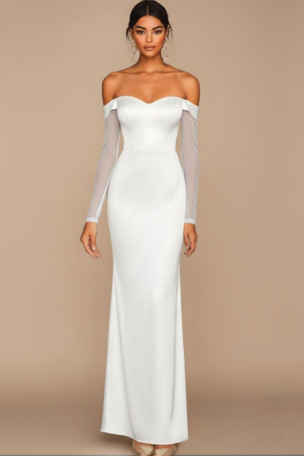 White Off the Shoulder Long Formal Dress with Sleeves