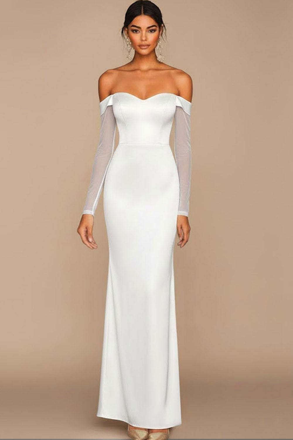 White Off the Shoulder Long Formal Dress with Sleeves