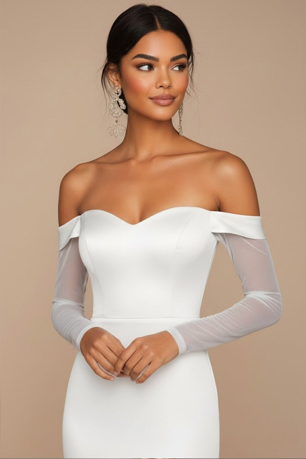 White Off the Shoulder Long Formal Dress with Sleeves
