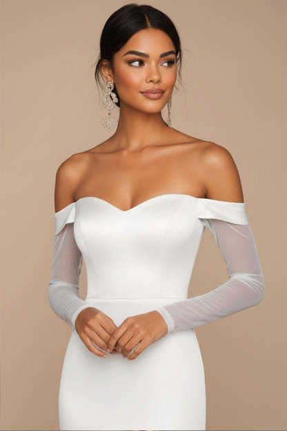 White Off the Shoulder Long Formal Dress with Sleeves