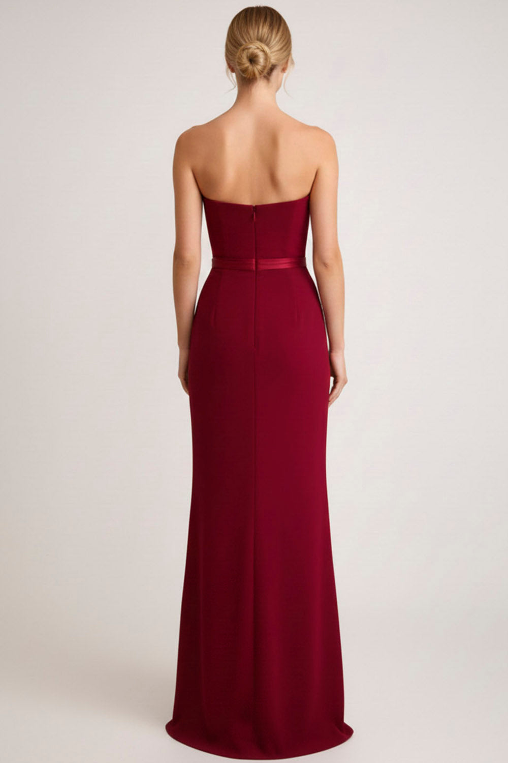 Burgundy Strapless Mermaid Long Bridesmaid Dress with Bow